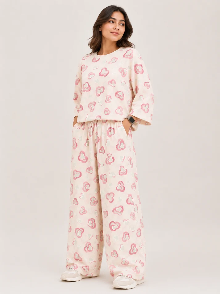 Barbary Fabric Co-ord Set Loose Trouser & Short Tee SBSPJ-09