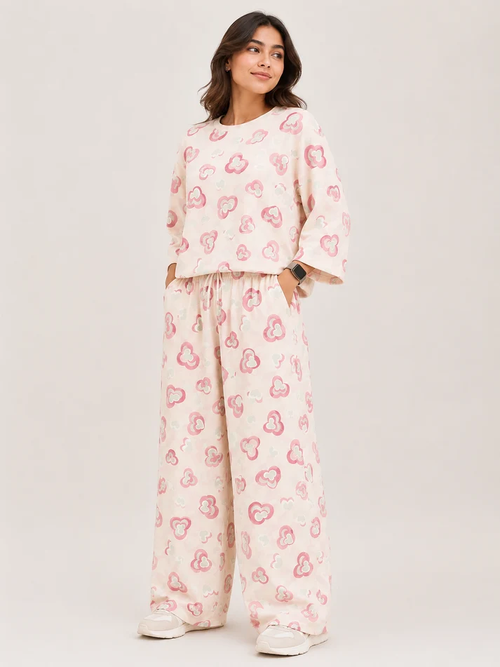 Barbary Fabric Co-ord Set Loose Trouser & Short Tee SBSPJ-09