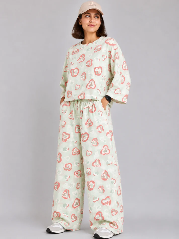 Barbary Fabric Co-ord Set Loose Trouser & Short Tee SBSPJ-10