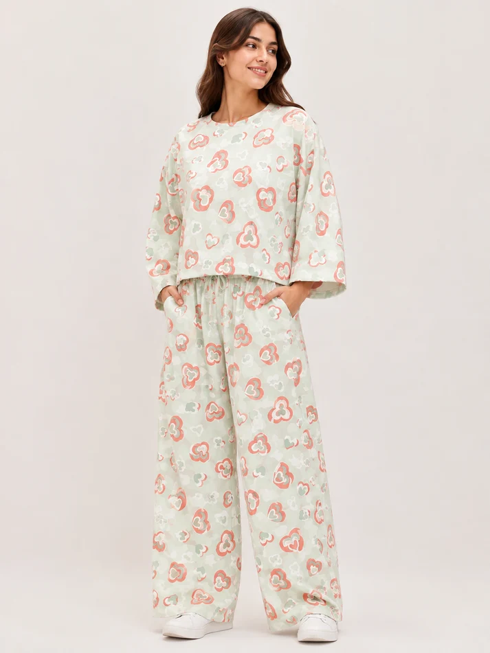 Barbary Fabric Co-ord Set Loose Trouser & Short Tee SBSPJ-10