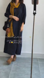 Premium Women's Linen Maxi Dress with Round Embroidery Relaxed Fit