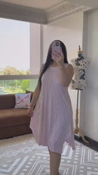 Premium Vertical Stripe Sleeveless Nighty with Pocket