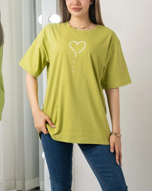 Heart Printed Drop Shoulder Tees