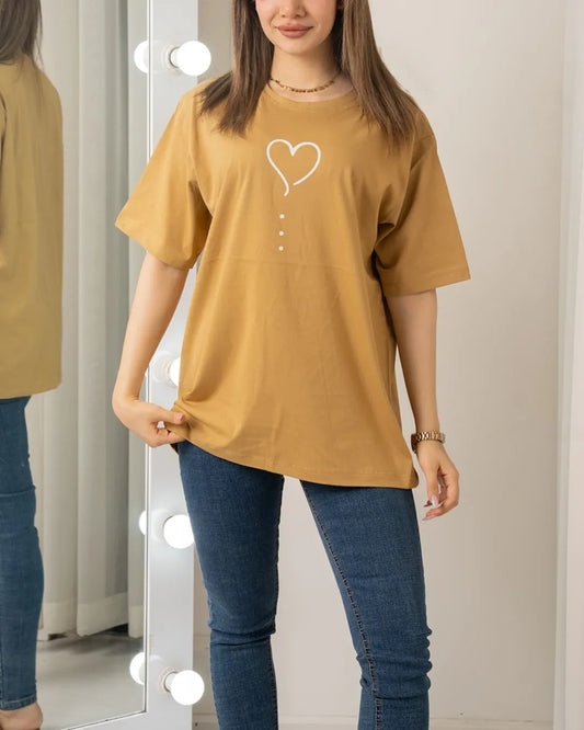 Heart Printed Drop Shoulder Tees